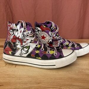 2012 Purple Diamond Print Harley Quinn Joker DC Converse with printed laces